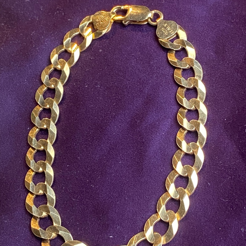 14k diamond cut vermeil curb link bracelet 8” 10mm